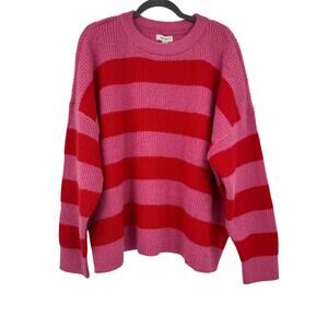 On 34th Women's Chunky Knit Crew Neck Sweater Striped Red Pink Pullover 3X